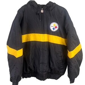 VTG Pittsburgh Steelers Game Day Logo 7 NFL Black Yellow Hooded Puffer Jacket XL